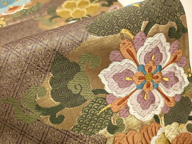 平和屋着物●六通柄袋帯 唐織 花唐草文 金糸 正絹 逸品 CAAR7947hy