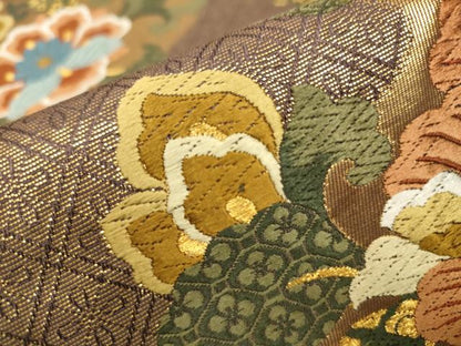 平和屋着物●六通柄袋帯 唐織 花唐草文 金糸 正絹 逸品 CAAR7947hy