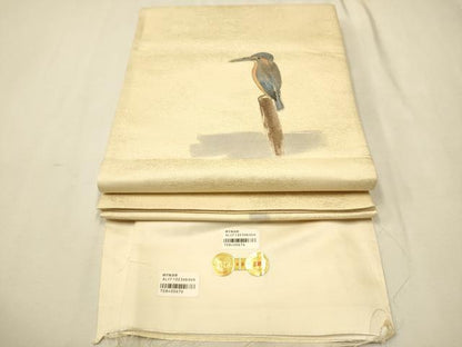 平和屋着物●西陣 太鼓柄袋帯 道頓堀にて砂山明生 鳥 金通し地 証紙付き 正絹 逸品 CAAR7959hy