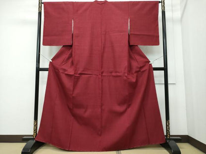 平和屋着物●結城紬　色無地　葡萄色　正絹　逸品　CAAR8024vf