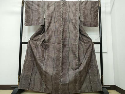 平和屋着物●本場大島紬　9マルキ　泥染め　よろけ縞　正絹　逸品　CAAR8026vf
