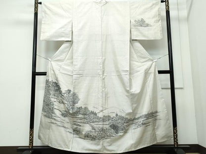 平和屋着物●訪問着 本場染大島紬 作家物 手描き 風景草木文 正絹 逸品 CAAR8063vf
