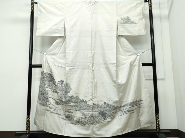 平和屋着物●訪問着 本場染大島紬 作家物 手描き 風景草木文 正絹 逸品 CAAR8063vf
