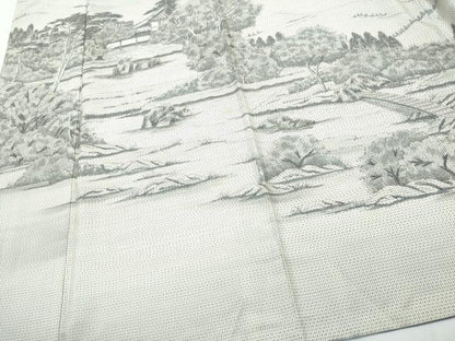 平和屋着物●訪問着 本場染大島紬 作家物 手描き 風景草木文 正絹 逸品 CAAR8063vf