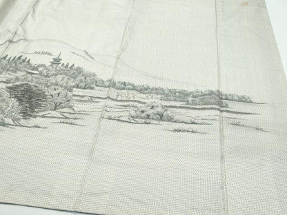 平和屋着物●訪問着 本場染大島紬 作家物 手描き 風景草木文 正絹 逸品 CAAR8063vf