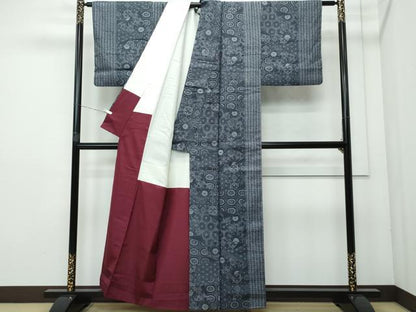 平和屋着物●上質な紬　切嵌花唐草文　正絹　逸品　CAAR8067vf