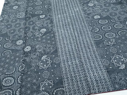 平和屋着物●上質な紬　切嵌花唐草文　正絹　逸品　CAAR8067vf