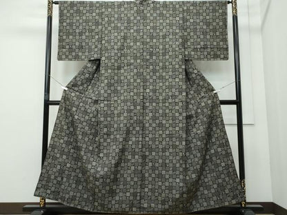 平和屋着物●上質な紬 市松草花文 証紙付き 正絹 逸品 CAAR8096vf