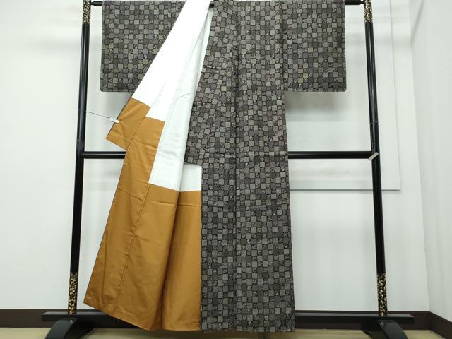 平和屋着物●上質な紬 市松草花文 証紙付き 正絹 逸品 CAAR8096vf