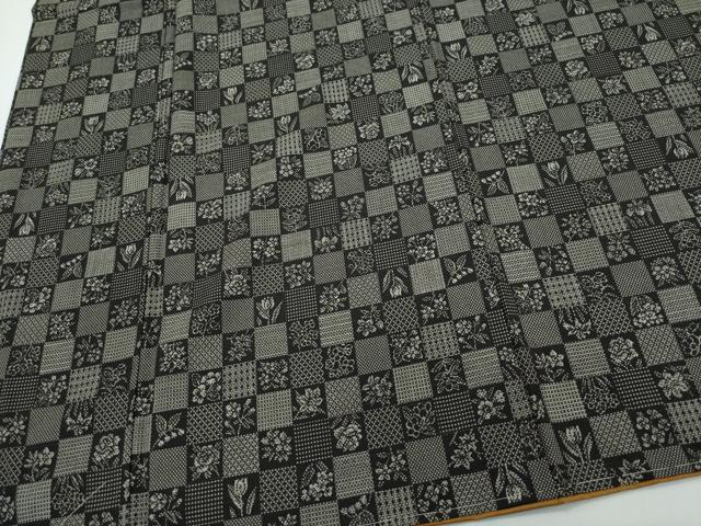 平和屋着物●上質な紬 市松草花文 証紙付き 正絹 逸品 CAAR8096vf