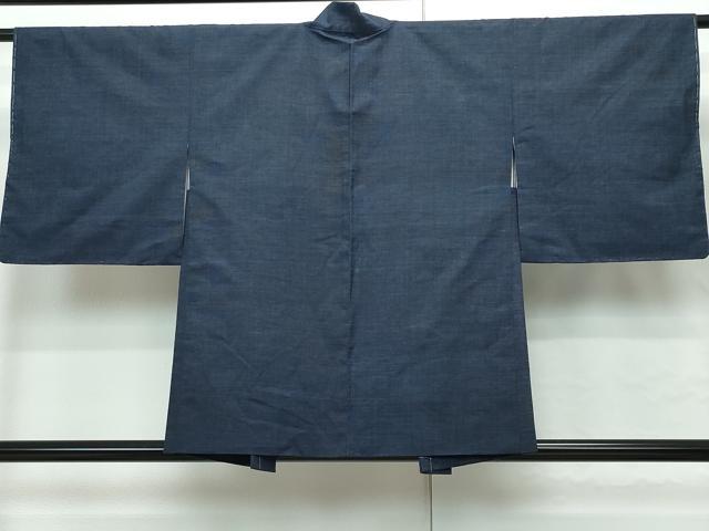 平和屋着物●綿薩摩　東郷織物謹製　手織　160亀甲　實篤　永江明夫(正藍染)　逸品　CAAR8099vf