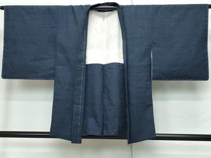 平和屋着物●綿薩摩　東郷織物謹製　手織　160亀甲　實篤　永江明夫(正藍染)　逸品　CAAR8099vf