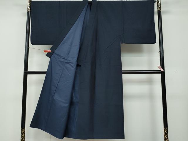 平和屋着物●男性　紬　髭紬・羽織セット　藍鉄色　正絹　逸品　CAAR8117vf