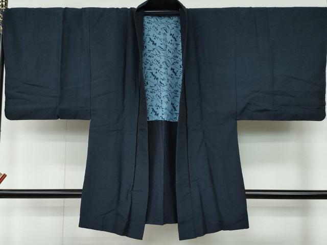 平和屋着物●男性　紬　髭紬・羽織セット　藍鉄色　正絹　逸品　CAAR8117vf