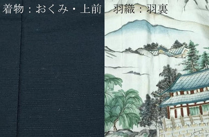 平和屋着物●男性 紬 アンサンブル 藍鉄色 正絹 逸品 CAAR8123vf