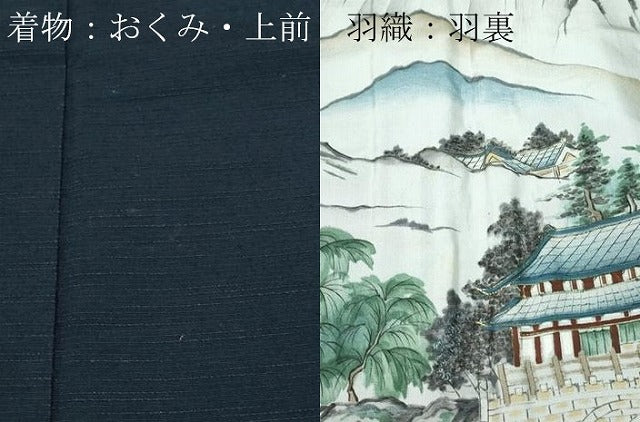 平和屋着物●男性 紬 アンサンブル 藍鉄色 正絹 逸品 CAAR8123vf