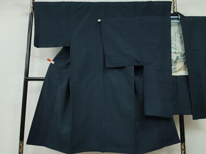 平和屋着物●男性 紬 アンサンブル 藍鉄色 正絹 逸品 CAAR8123vf