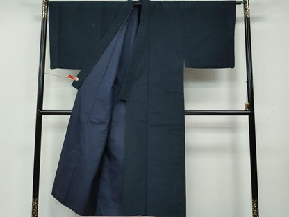 平和屋着物●男性 紬 アンサンブル 藍鉄色 正絹 逸品 CAAR8123vf