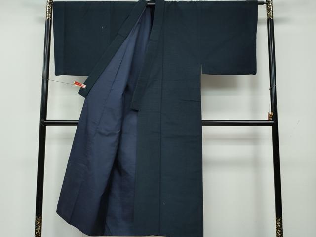 平和屋着物●男性 紬 アンサンブル 藍鉄色 正絹 逸品 CAAR8123vf
