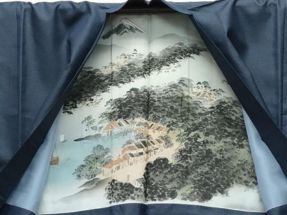 平和屋着物●男性　お召　アンサンブル　100亀甲　正絹　逸品　CAAR8136vf