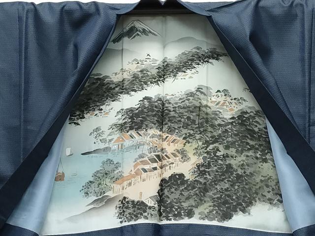 平和屋着物●男性　お召　アンサンブル　100亀甲　正絹　逸品　CAAR8136vf