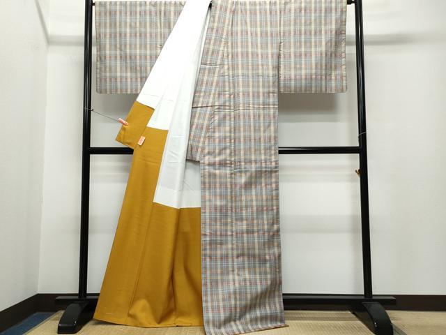 平和屋着物●上質な紬 　格子柄　正絹　逸品　未使用　CAAR8188vf