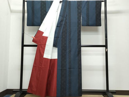 平和屋着物●本塩沢　麻の葉文様　正絹　逸品　CAAR8189vf
