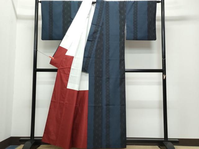 平和屋着物●本塩沢　麻の葉文様　正絹　逸品　CAAR8189vf