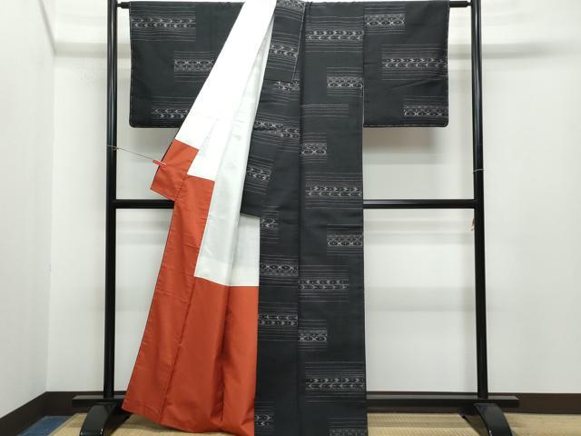 平和屋着物●上質な紬　絣文様　正絹　逸品　CAAR8209vf