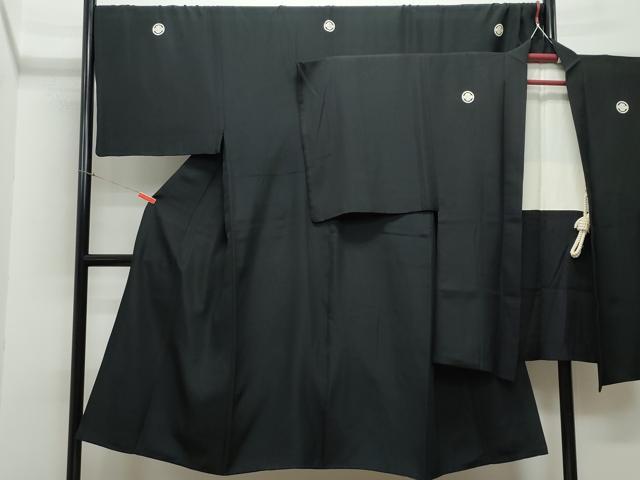 平和屋着物●男性　黒紋付　羽織セット　正絹　逸品　CAAR8218vf