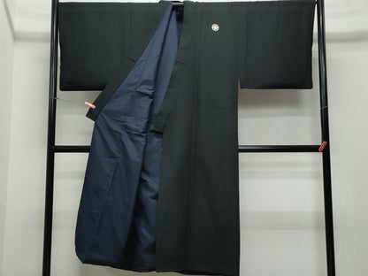 平和屋着物●男性　黒紋付　羽織セット　正絹　逸品　CAAR8218vf