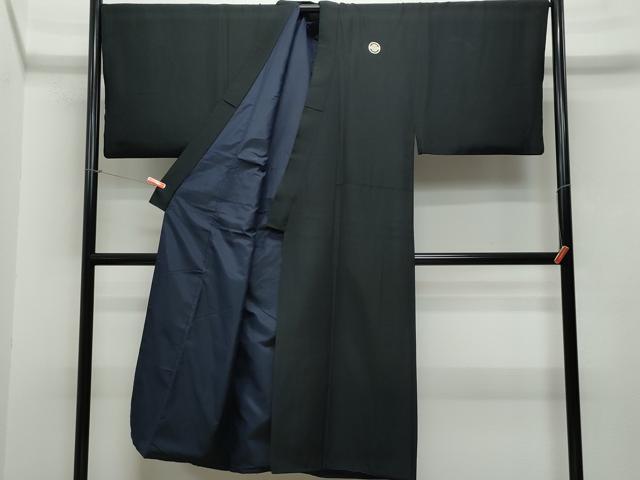 平和屋着物●男性　黒紋付　羽織セット　正絹　逸品　CAAR8218vf