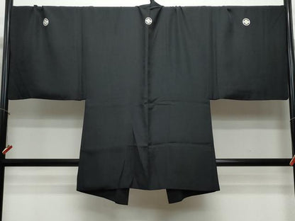 平和屋着物●男性　黒紋付　羽織セット　正絹　逸品　CAAR8218vf