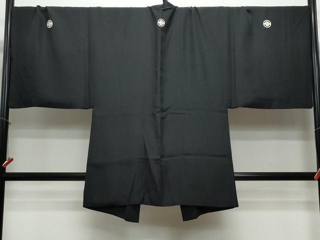 平和屋着物●男性　黒紋付　羽織セット　正絹　逸品　CAAR8218vf