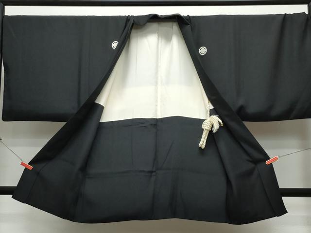 平和屋着物●男性　黒紋付　羽織セット　正絹　逸品　CAAR8218vf