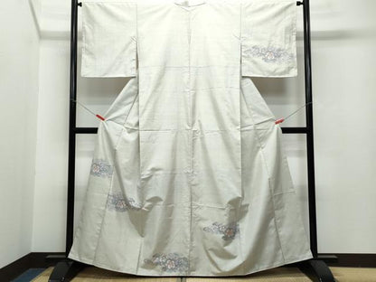 平和屋着物●訪問着 本場大島紬 白大島 草花文 正絹 逸品 CAAR8267vf