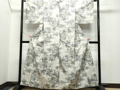 平和屋着物●本場大島紬 白大島 7マルキ 総絣 風景草木文 正絹 逸品 CAAR8296vf
