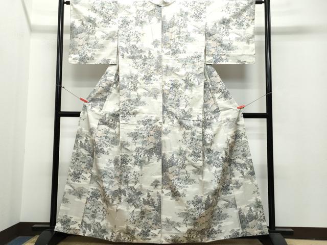 平和屋着物●本場大島紬 白大島 7マルキ 総絣 風景草木文 正絹 逸品 CAAR8296vf