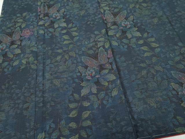 平和屋着物●本場大島紬　9マルキ　舞蝶草花文　正絹　逸品　CAAR8344vf