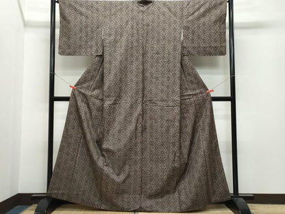 平和屋着物●本場大島紬　7マルキ　泥染め　麻の葉文様　正絹　逸品　CAAR8352vf