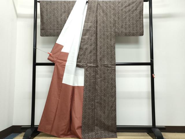 平和屋着物●本場大島紬　7マルキ　泥染め　麻の葉文様　正絹　逸品　CAAR8352vf
