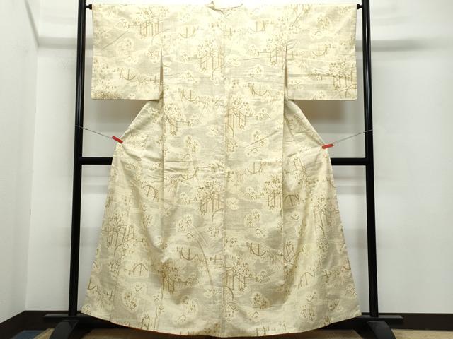 平和屋着物●本場結城紬 重要無形文化財 100亀甲 籬屏風草花文 正絹 逸品 CAAR8354vf