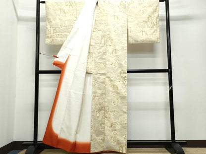 平和屋着物●本場結城紬 重要無形文化財 100亀甲 籬屏風草花文 正絹 逸品 CAAR8354vf