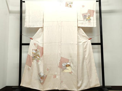 平和屋着物●訪問着 佐賀錦 刺繍 色紙松花文 銀彩 正絹 逸品 CAAR8382vf