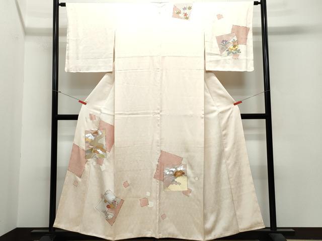 平和屋着物●訪問着 佐賀錦 刺繍 色紙松花文 銀彩 正絹 逸品 CAAR8382vf