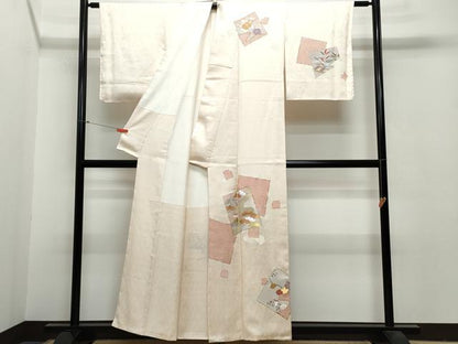 平和屋着物●訪問着 佐賀錦 刺繍 色紙松花文 銀彩 正絹 逸品 CAAR8382vf