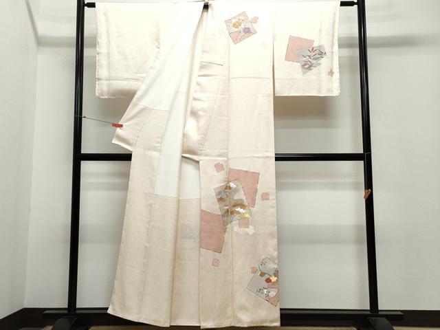 平和屋着物●訪問着 佐賀錦 刺繍 色紙松花文 銀彩 正絹 逸品 CAAR8382vf
