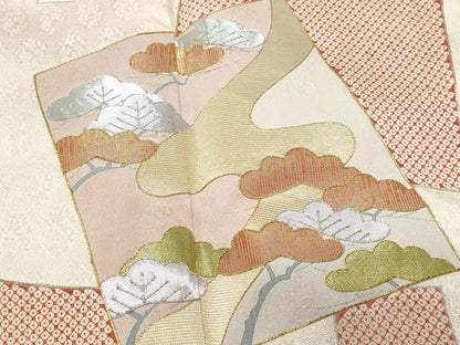 平和屋着物●訪問着 佐賀錦 刺繍 色紙松花文 銀彩 正絹 逸品 CAAR8382vf
