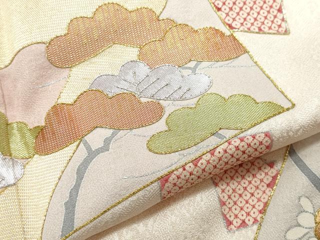 平和屋着物●訪問着 佐賀錦 刺繍 色紙松花文 銀彩 正絹 逸品 CAAR8382vf