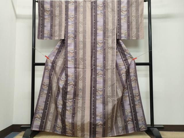 平和屋着物●小千谷紬　草花間道　正絹　逸品　CAAR8390vf